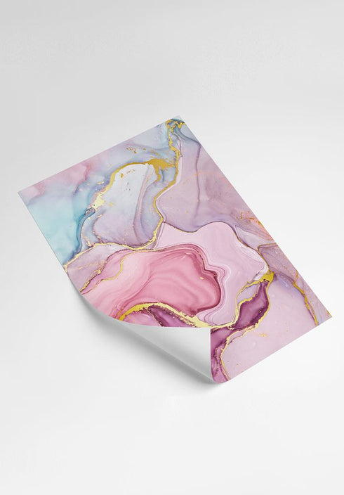 Akwarela Różowe Pastele Złoty Plakat 50x70cm